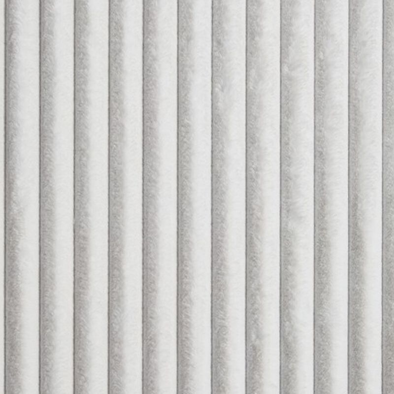 Visha Throw Blanket, Jacquard Faux Fur Stripes, Modern White Polyester - Benzara