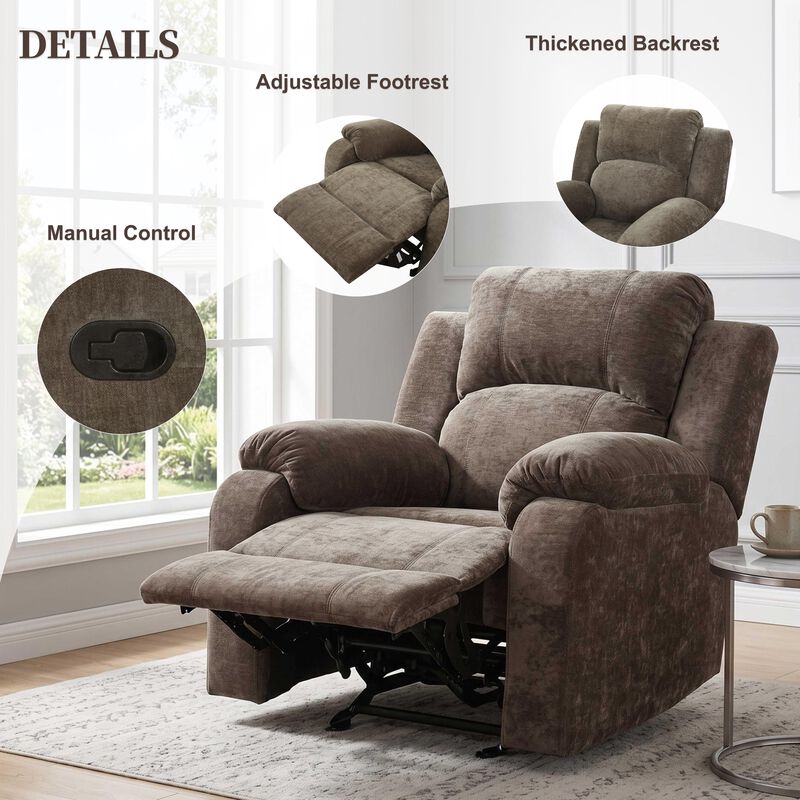 Manual Adjustable Recliner Chair, Chenille Upholstered Recliner with Adjustable Backrest, Indoor Lounge Armchair image number 3