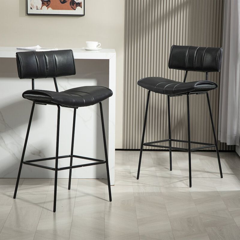 Glamour Home Set of 2 Belita Black Faux Leather Bar Stool with Black Metal Legs
