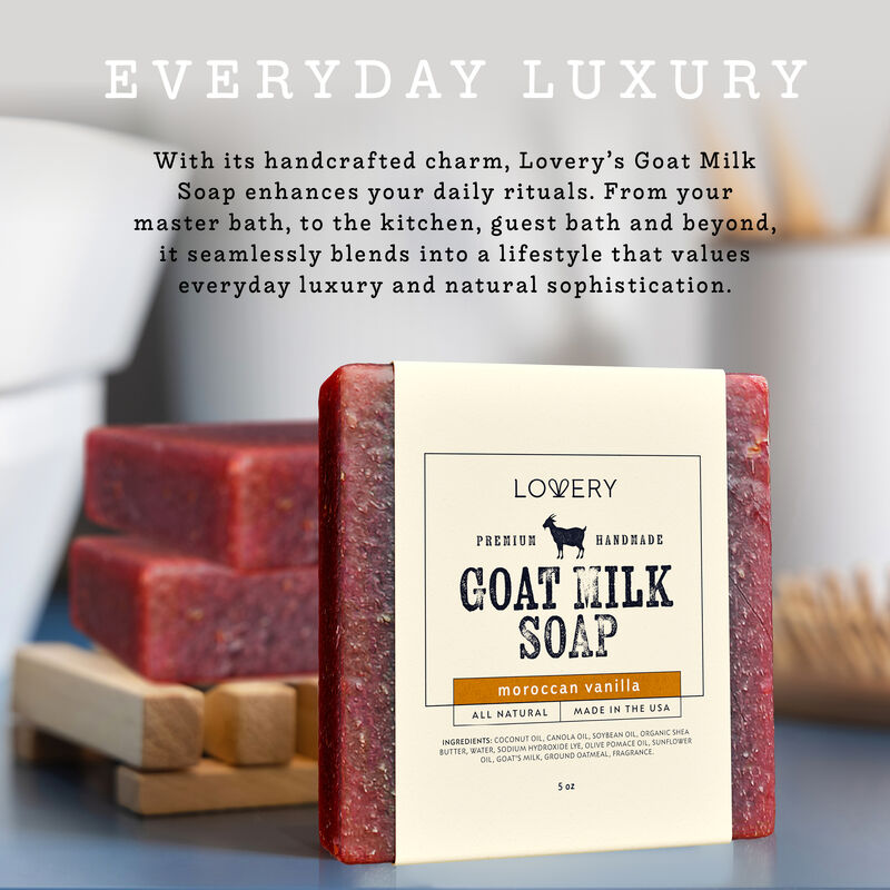 Lovery - Handmade Goat Milk Soap Made in USA with Organic Shea Butter - Moroccan Vanilla Scent - Goats Milk Soap Bar, Oatmeal Soap Base - All Natural Soap BarMade with Organic Goat Milk, Single