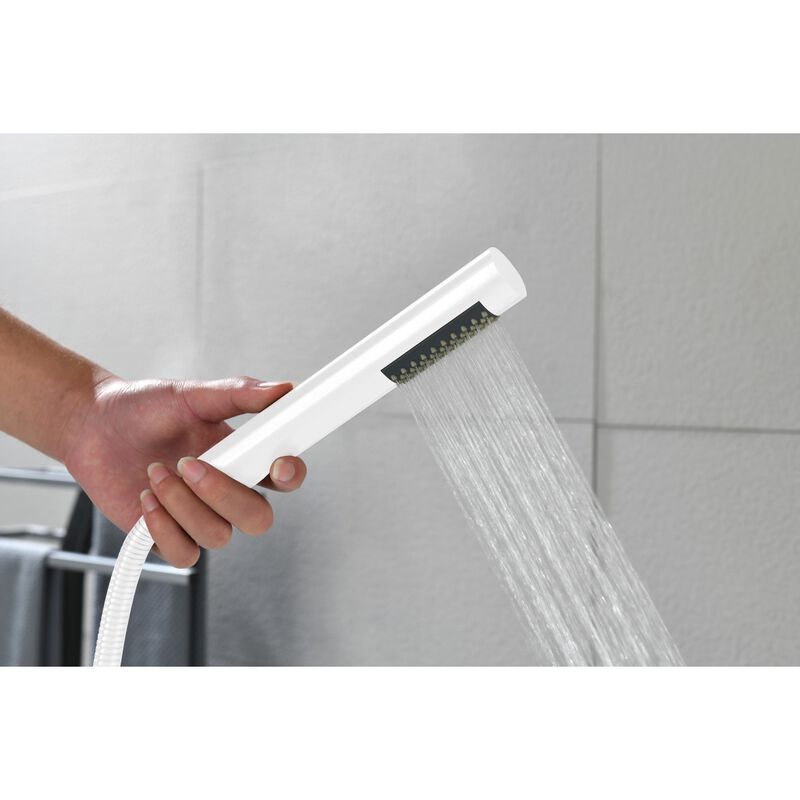 Brushed Nickel Freestanding Tub Filler with Handheld Shower