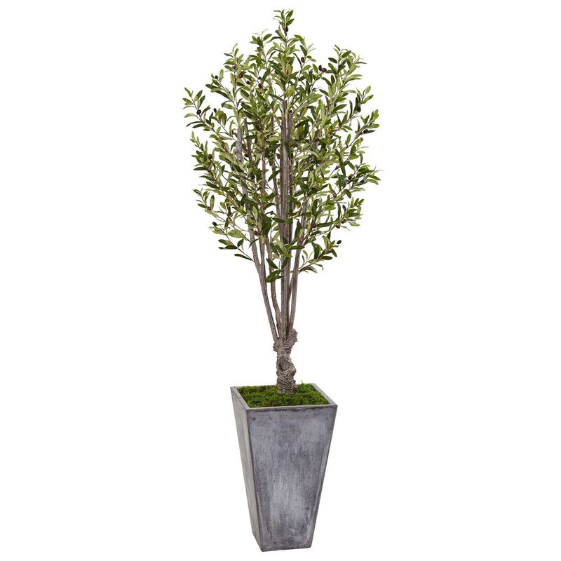 Nearly Natural 6-ft Olive Tree in Stone Planter