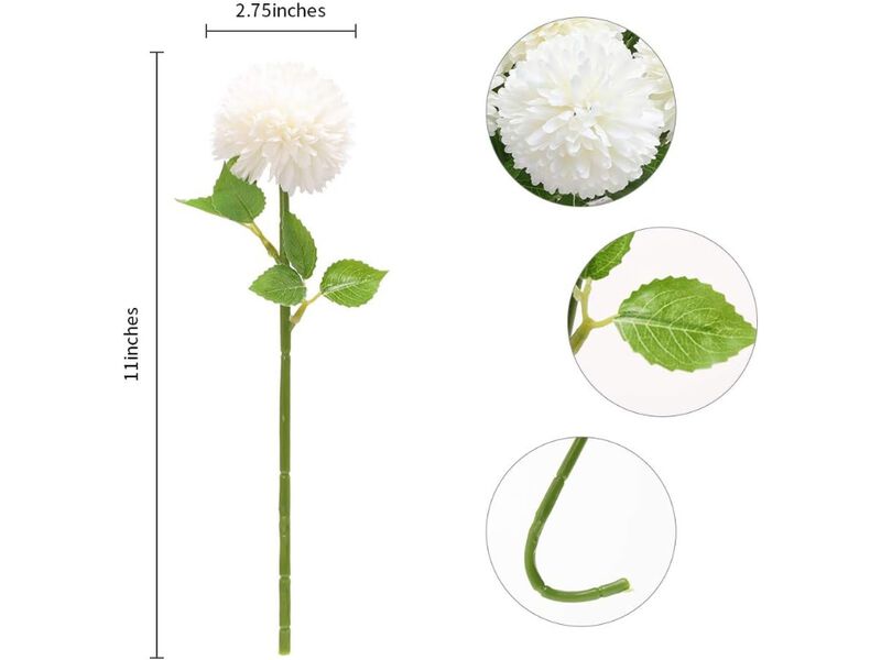 12 Piece White Artificial Chrysanthemum Flower Stems Garden Porch Decor image number 2