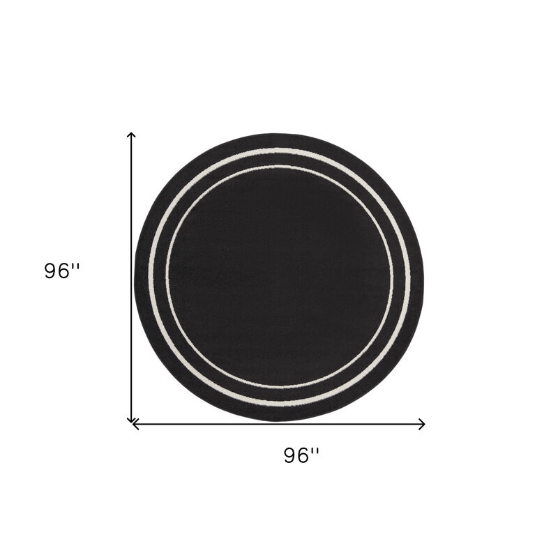 HomeRoots 8' Black And Ivory Round Indoor Outdoor Area Rug image number 4