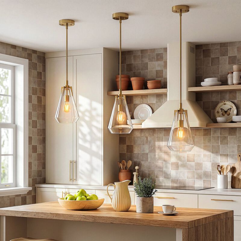 Gold Pendant Light with Clear Glass Shade, Adjustable Downrods image number 6
