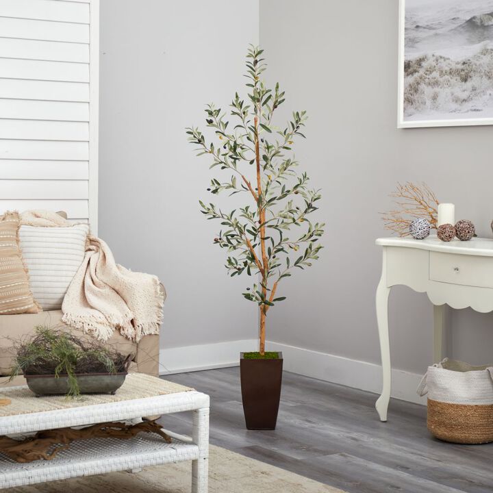 Hivvago 5.5 Feet Olive Artificial Tree in Bronze Metal Planter