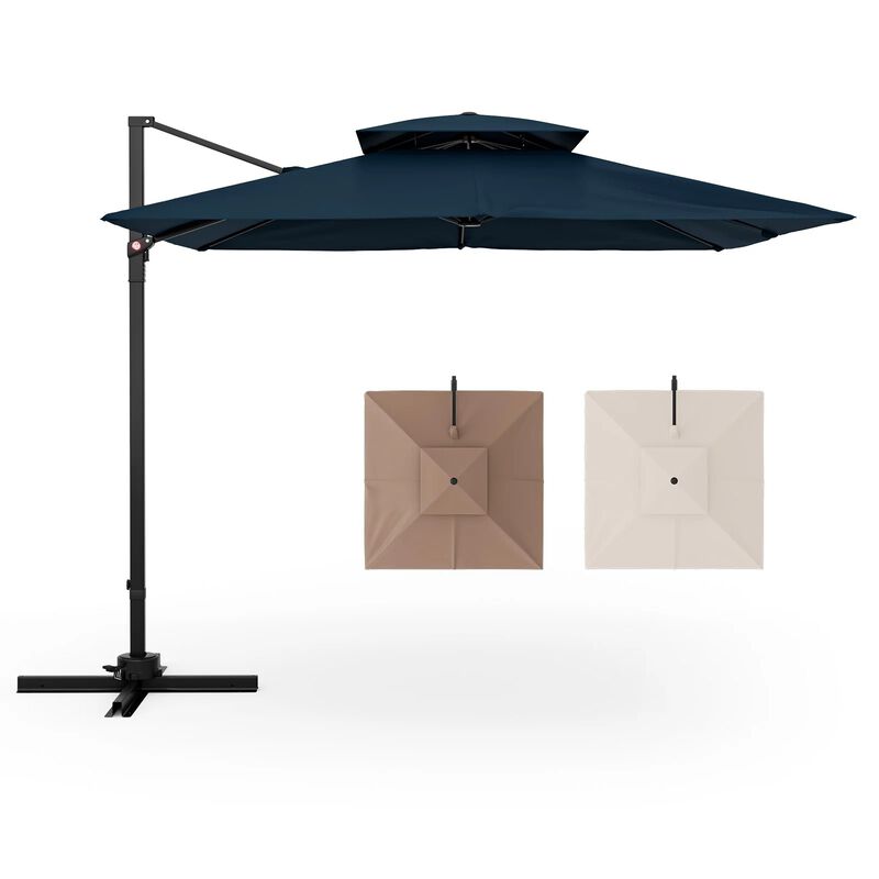 Mondawe 9.5 Feet Cantilever Patio Umbrella with 360&deg; Rotation and Double Top