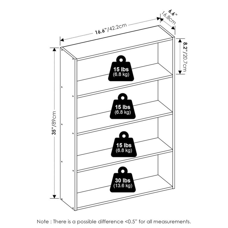 Basic 4-Tier Open Shelf Bookcase, Bookshelf, Storage Organizer, 6 x 24 x 35