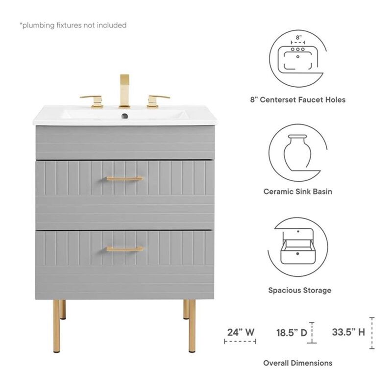 Modway Daybreak Bathroom Vanity, 24" with White Sink, Light Gray image number 7
