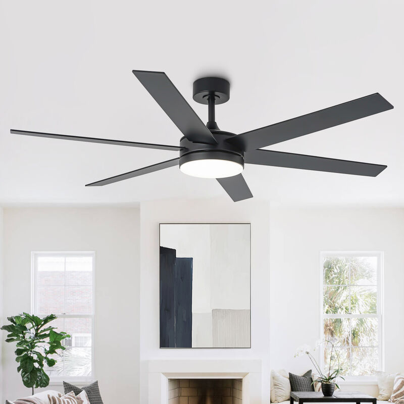 60" Modern Black 3CCT Integrated LED Smart Ceiling Fan with Light and APP