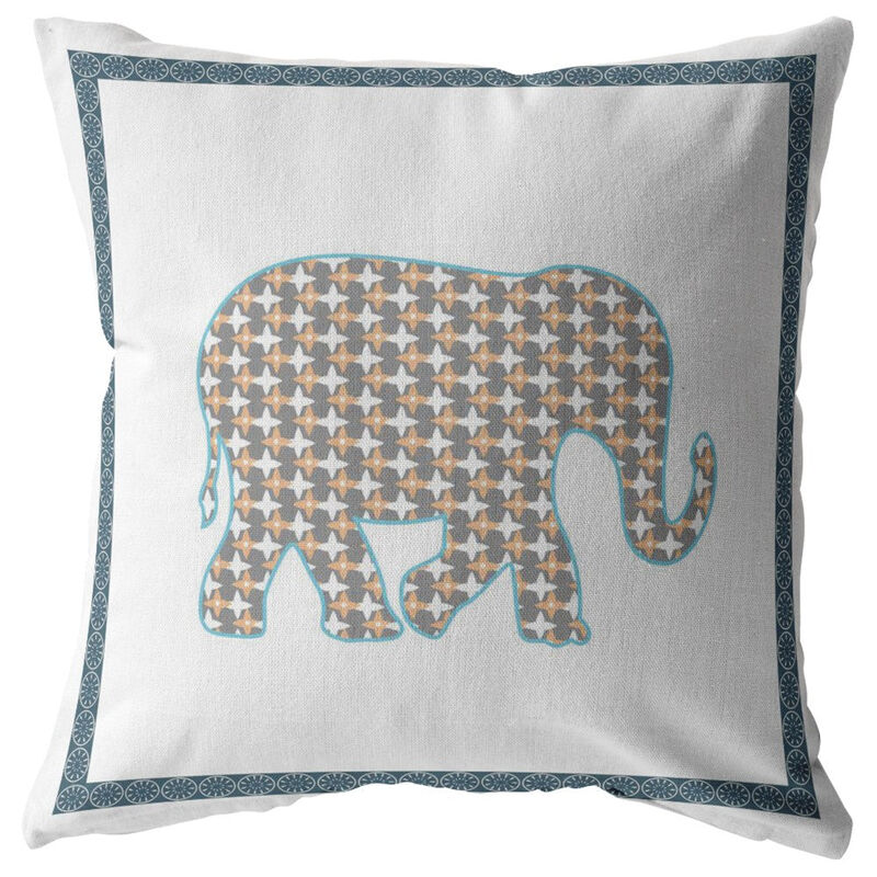 Homezia 18"Gold White Elephant Zippered Suede Throw Pillow