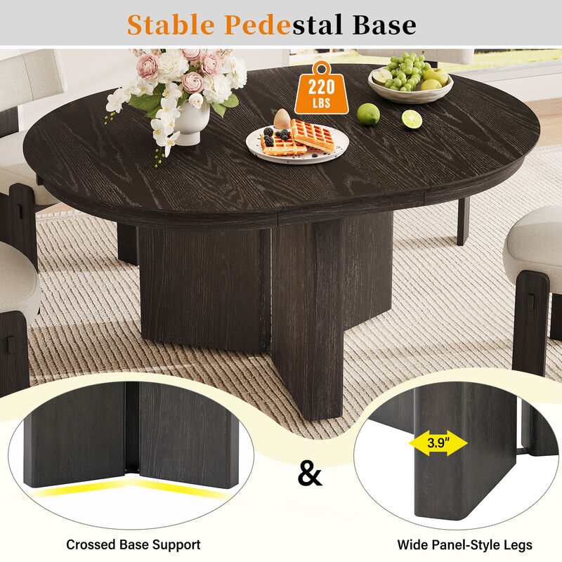 Merax Extendable Oval Dining Table with Pedestal Base & 220lbs Capacity &ndash; Oak Grain Finish image number 6