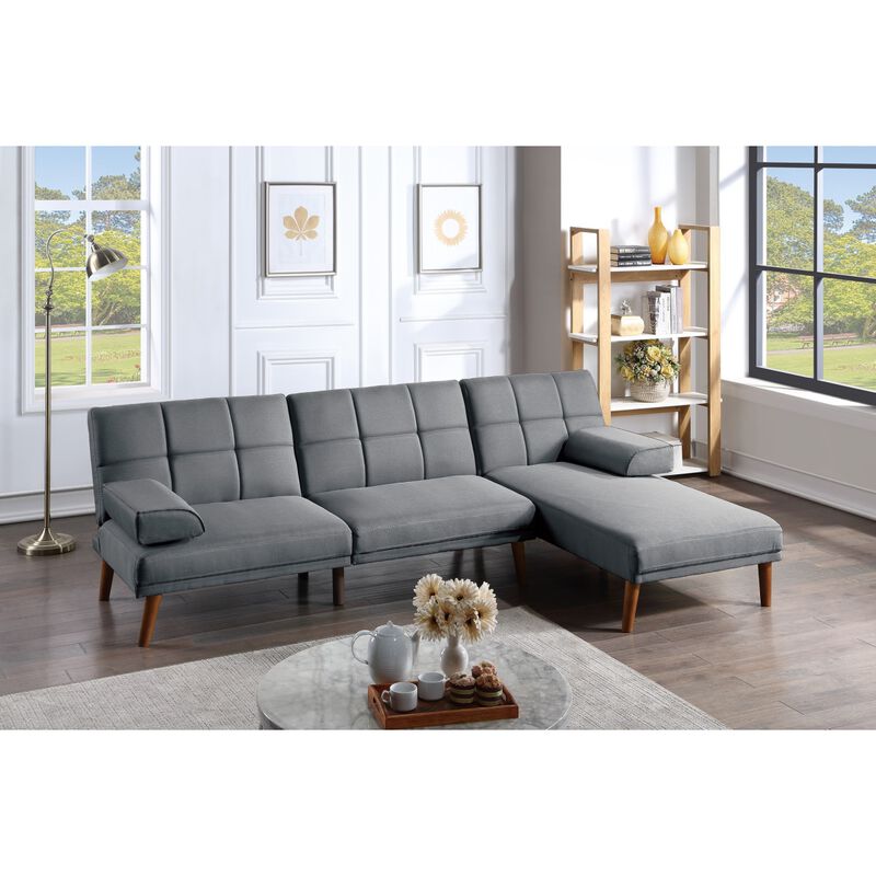 Blue Grey Color Polyfiber 2pc Sectional Sofa Set Living Room Furniture Solid wood Legs Tufted Couch Adjustable Sofa Chaise
