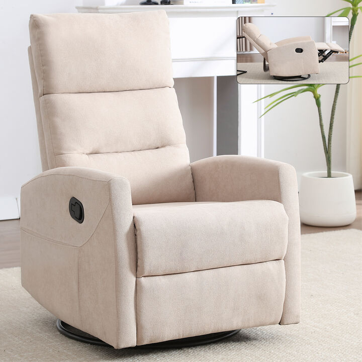 Manual Recliner Chair with Rocker and Swivel in Fabric, Upholstered Accent Chair for Living Room