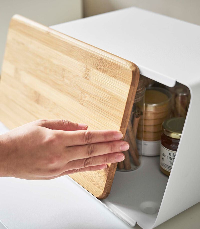 Bread Box with Cutting Board Lid - Steel + Bamboo image number 5