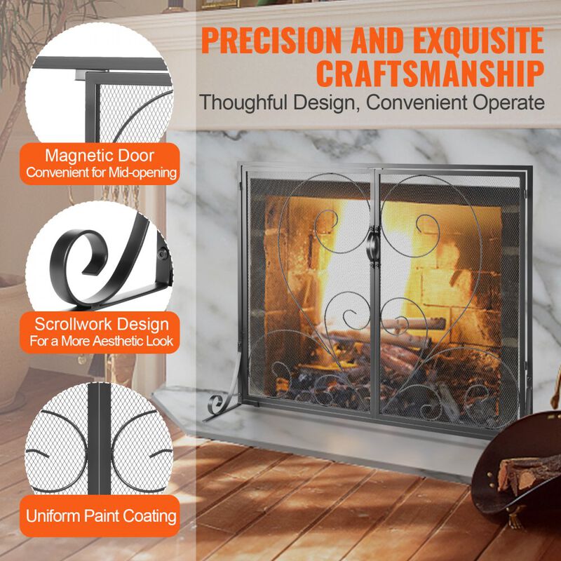 Single Panel Fireplace Screen with Door, Sturdy Iron Mesh Fire Guard for Indoor Hearth-Black image number 3