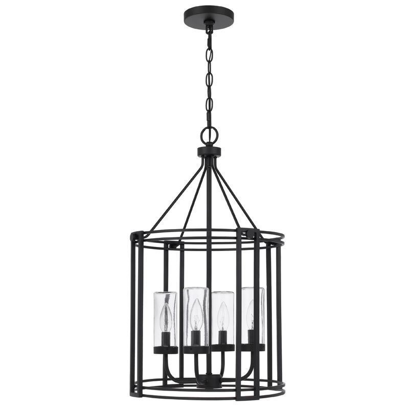 4-Light Chandelier with Clear Glass Shades, 26 Inch Black Round Cage image number 0