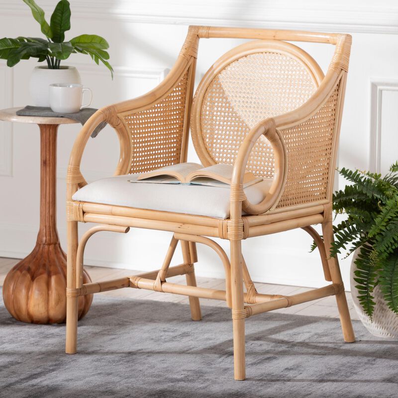 bali & pari Matt Natural Rattan Armchair with Upholstered Seat image number 7