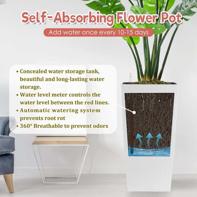 WOW PIONEER 30 Inch Tall Large Self-Watering Planter Pot with Drainage Holes, Inner Trays, Water Level Monitor for Indoor Outdoor Garden Patio Porch Backyard image number 4
