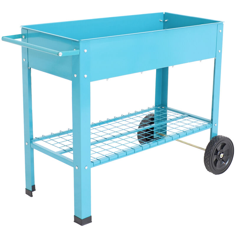 Sunnydaze 43 in Galvanized Steel Mobile Raised Garden Bed Cart - Blue