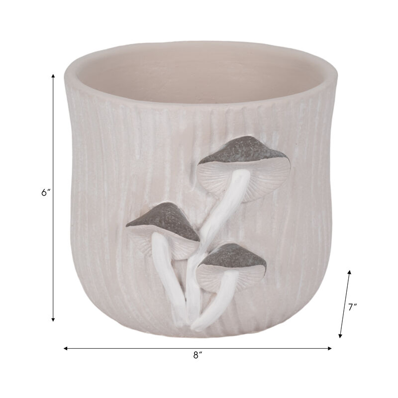 8" Gry Mushroom Appliq Planter