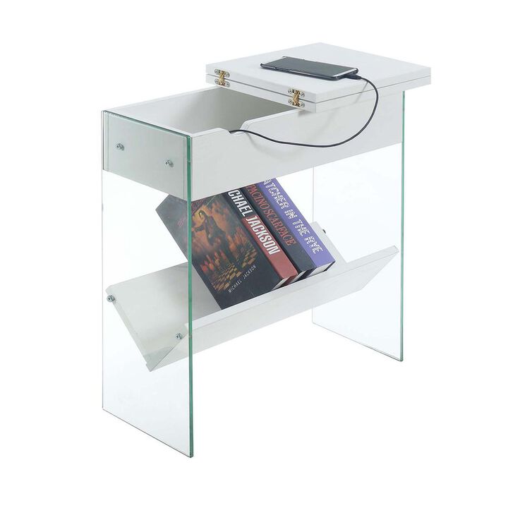 Convenience Concepts SoHo Flip Top End Table with Charging Station and Shelf, White