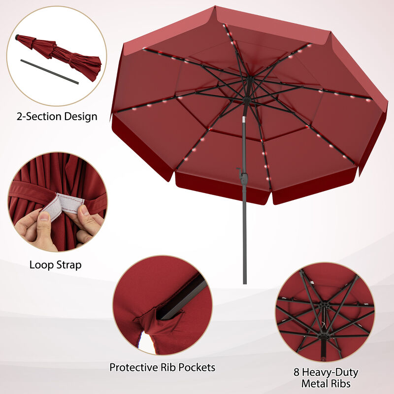 3-Tier Solar LED Outdoor Umbrella &ndash; Breathable Top with Air Circulation
