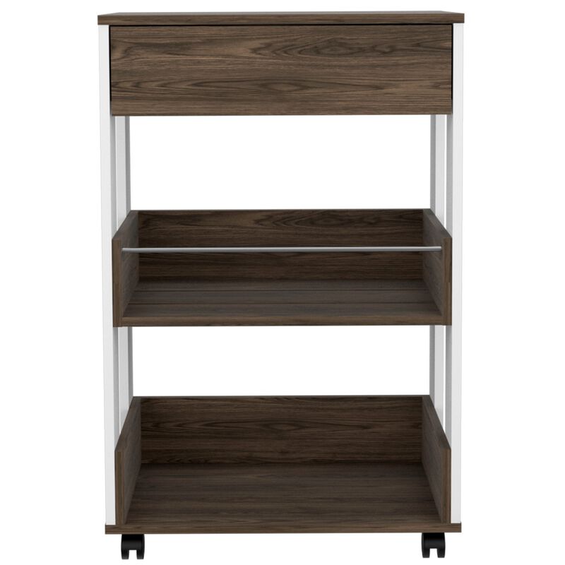 Streamdale Verona Kitchen Cart, Three Shelves, Four Casters - White Dark Walnut image number 0