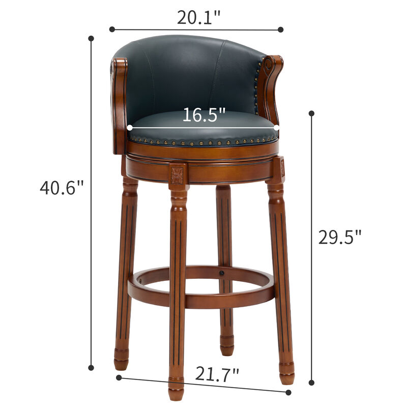 TATEUS Cowhide Leather Bar Height Stools 360 Swivel, Wooden Counter Height Chairs image number 6