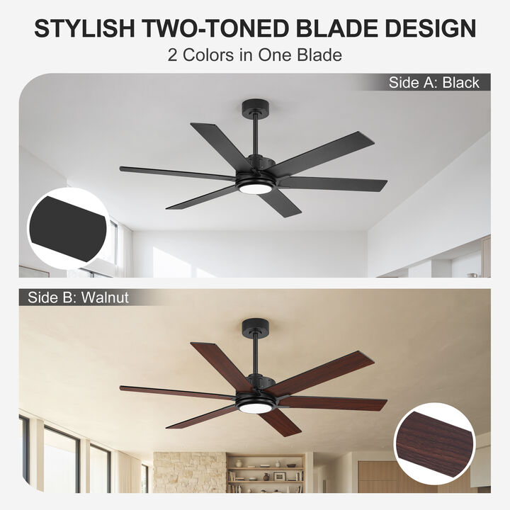Breezary 60 in Ceiling Fan with Light, 6 Black Walnut Plywood Blades, Dimmable Acrylic Shade, Quiet DC Motor