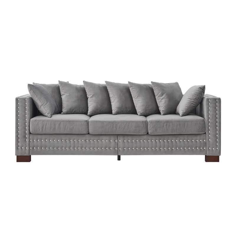 Merax Modern Design Living Room Sofa Square armrest with Silver Nails Decoration image number 0