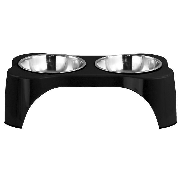 Gibson Home Bow Wow Meow 3 Piece Elevated Pet Bowl Dinner Set in Black