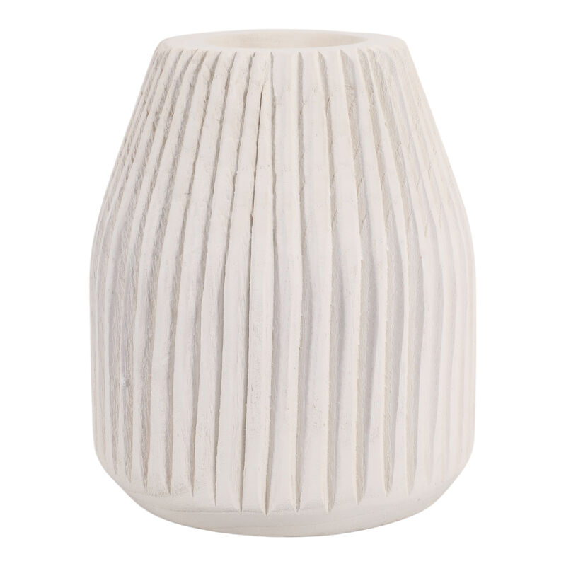 Wood, 8" Ridged Vase, White image number 3