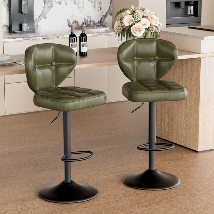 PU Leather Swivel Bar Stools Set of 2, Modern Hydraulic Adjustable Counter Height Stools, Steady Water Resistant Iron Frame 360&deg; Kitchen Island Chairs