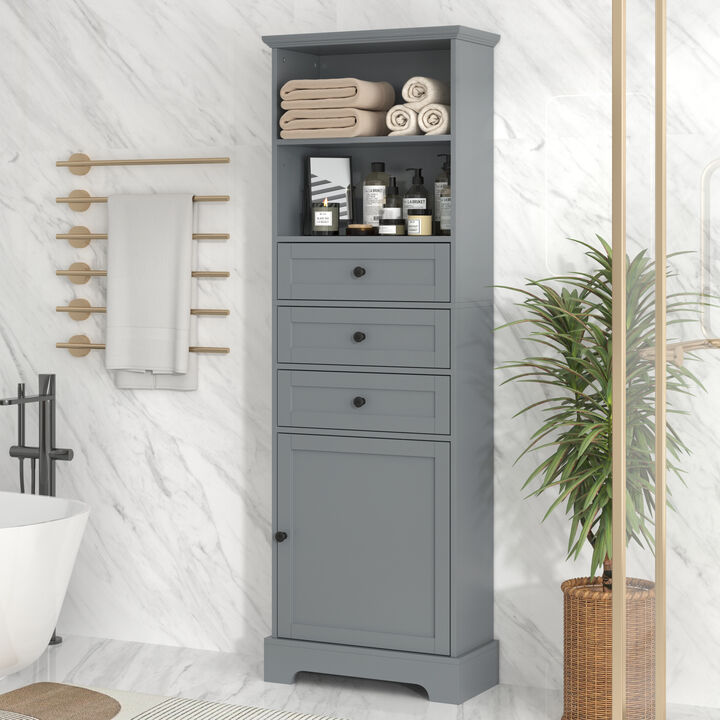 Merax Tall Storage Cabinet with 3 Drawers and Adjustable Shelves for Bathroom
