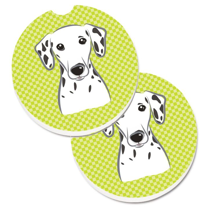 Caroline's Treasures Checkerboard Lime green Dalmatian Set of 2 Cup Holder Car Coasters BB1272CARC, 2.56, Multicolor