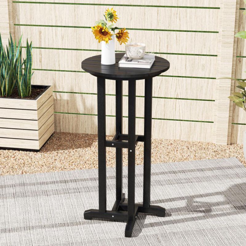 Hivvago Round Bar Table Patio HDPE Bar Height Dining Table with Slatted Tabletop