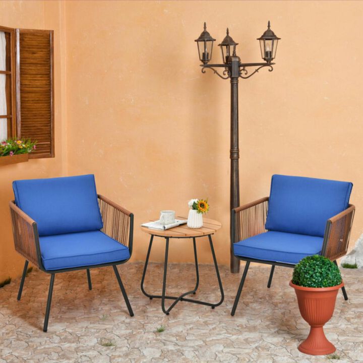 Hivvago 3 Pieces Patio Bistro Furniture Set with Armrest and Soft Cushions