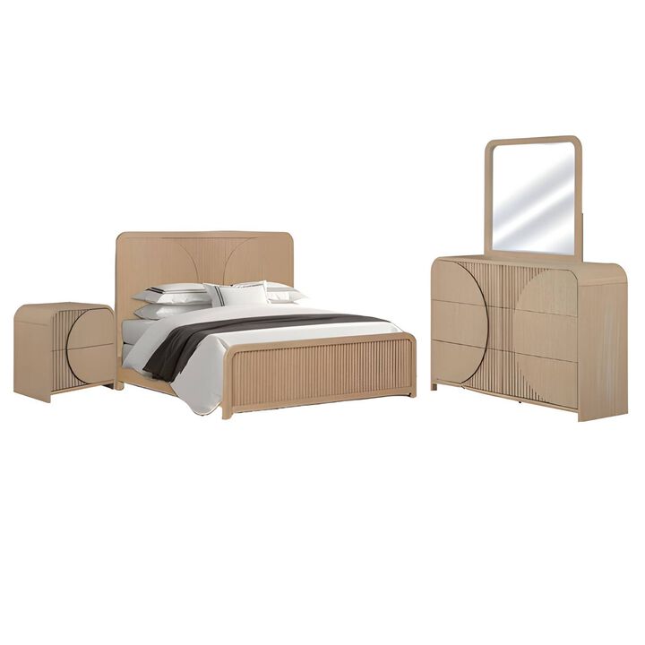 Tanya 4pc Queen Bedroom Set, Dresser Mirror, Reeded Natural Brown