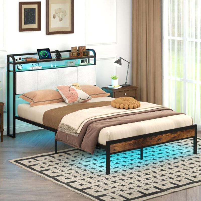Hivvago Bed Frame with LED Light and Charging Station