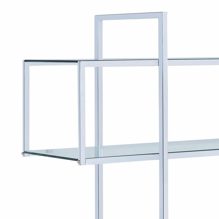 Bookcase with 5 Tempered Glass Shelves and Electroplated Frame, Chrome - Benzara