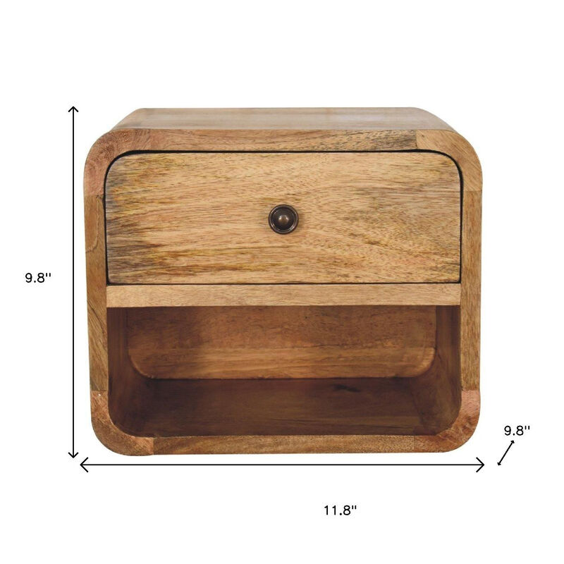 HomeRoots 12" Oak Solid Wood One Drawer Floating Nightstand image number 6