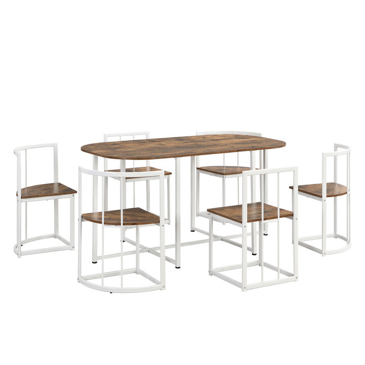 Modern 7-Piece Dining Table Set with 6 Stools