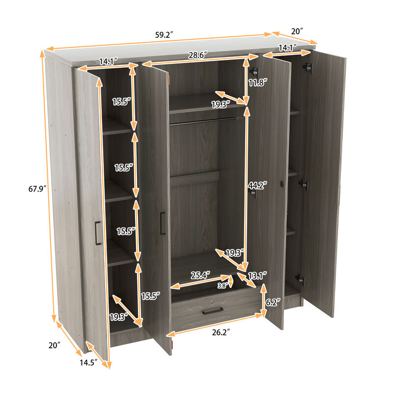 Merax 4-Door Wardrobe with 1 Drawer