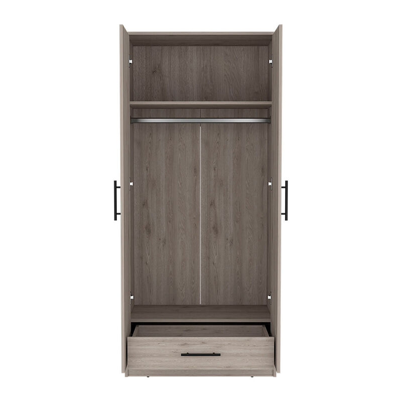 DEPOT E-SHOP Darwin  Armoire, Double Door Cabinets, Metal Rod, Metal Handle, Two Shelves, One Drawer, Light Gray