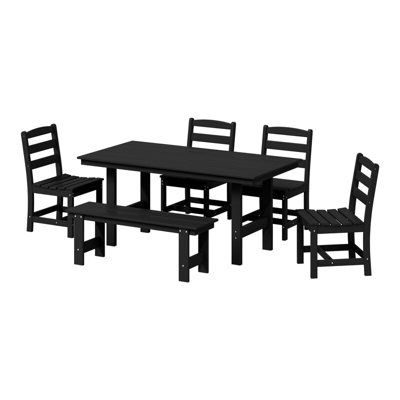 WestinTrends 6-Piece Outdoor HDPE Rectangular Patio Dining Table Set with Bench