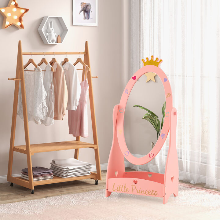 Kids Full Length Mirror with 360 Degree Rotatable Design and Shelf-Pink