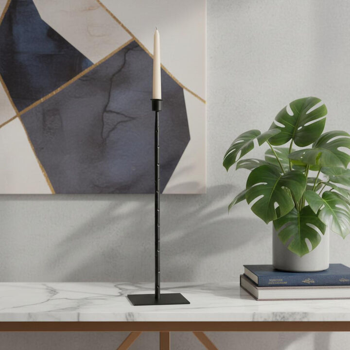 HomeRoots 18" Black Metal Tabletop Taper Candlestick