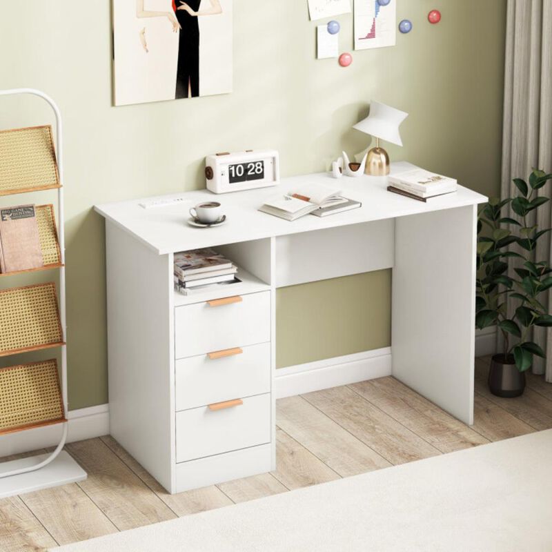 Hivvago Home Office Desk with Power Outlet 3 Storage Drawers and Open Compartment
