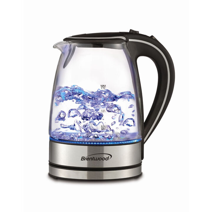 Brentwood 1.7L Tempered Glass Tea Kettle in Black